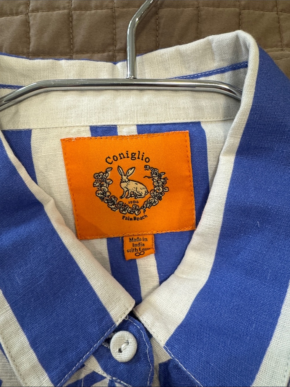 Blue and Cream Geometric Button-Up Shirt by Coniglio of Palm Beach - Picture 3 of 7